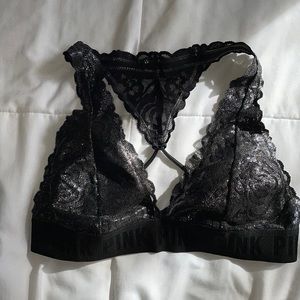 Victoria’s Secret Pink bralette, black with silver shiny bits, small